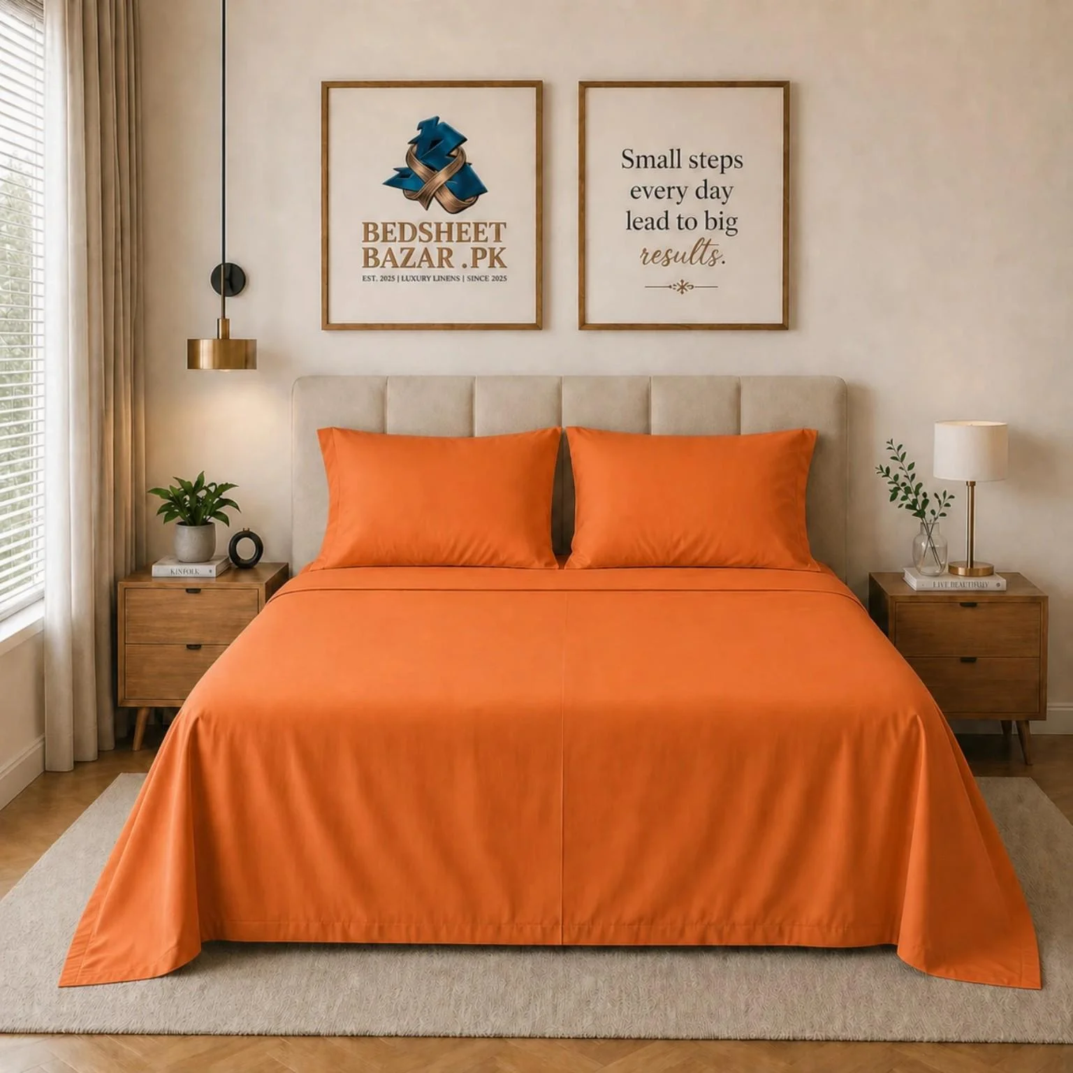 Orange Plain Bedsheet Cotton