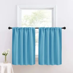 Cool Sky Blue Cotton Blend 2 Panel Window Curtain