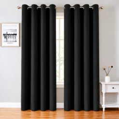 Premium Black Cotton Blend 2 Panel Window Curtain