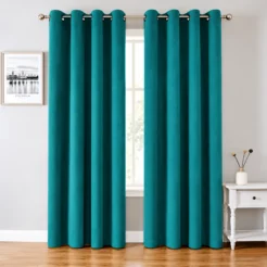 Modern Teal Cotton Blend 2 Panel Window Curtain