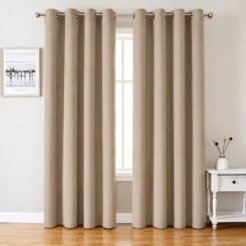 Elegant Beige Cotton Blend 2 Panel Window Curtain