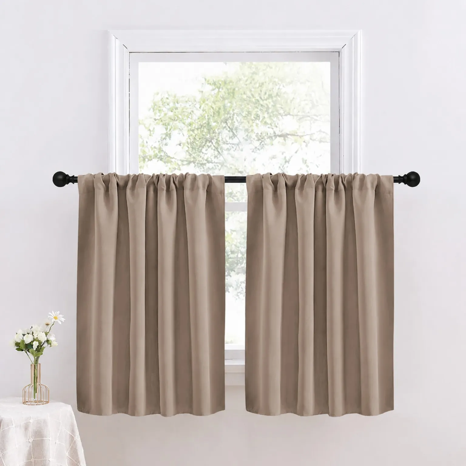 Elegant Beige Cotton Blend 2 Panel Window Curtain