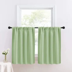 Fresh Mint Green Cotton Blend 2 Panel Window Curtain