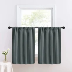 Modern Slate Grey Cotton Blend 2 Panel Window Curtain