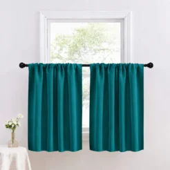 Modern Teal Cotton Blend 2 Panel Window Curtain