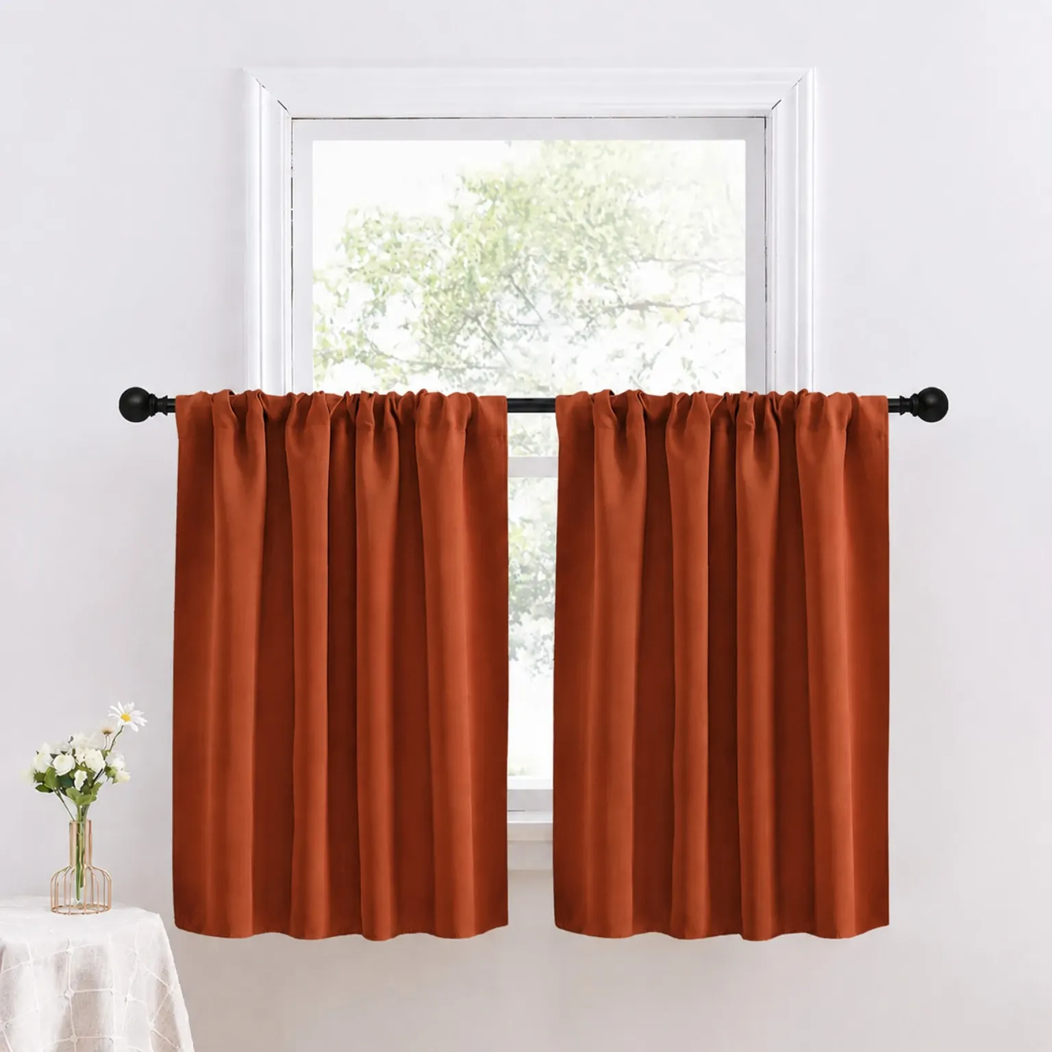 Premium Rust Orange Cotton Blend 2 Panel Window Curtain