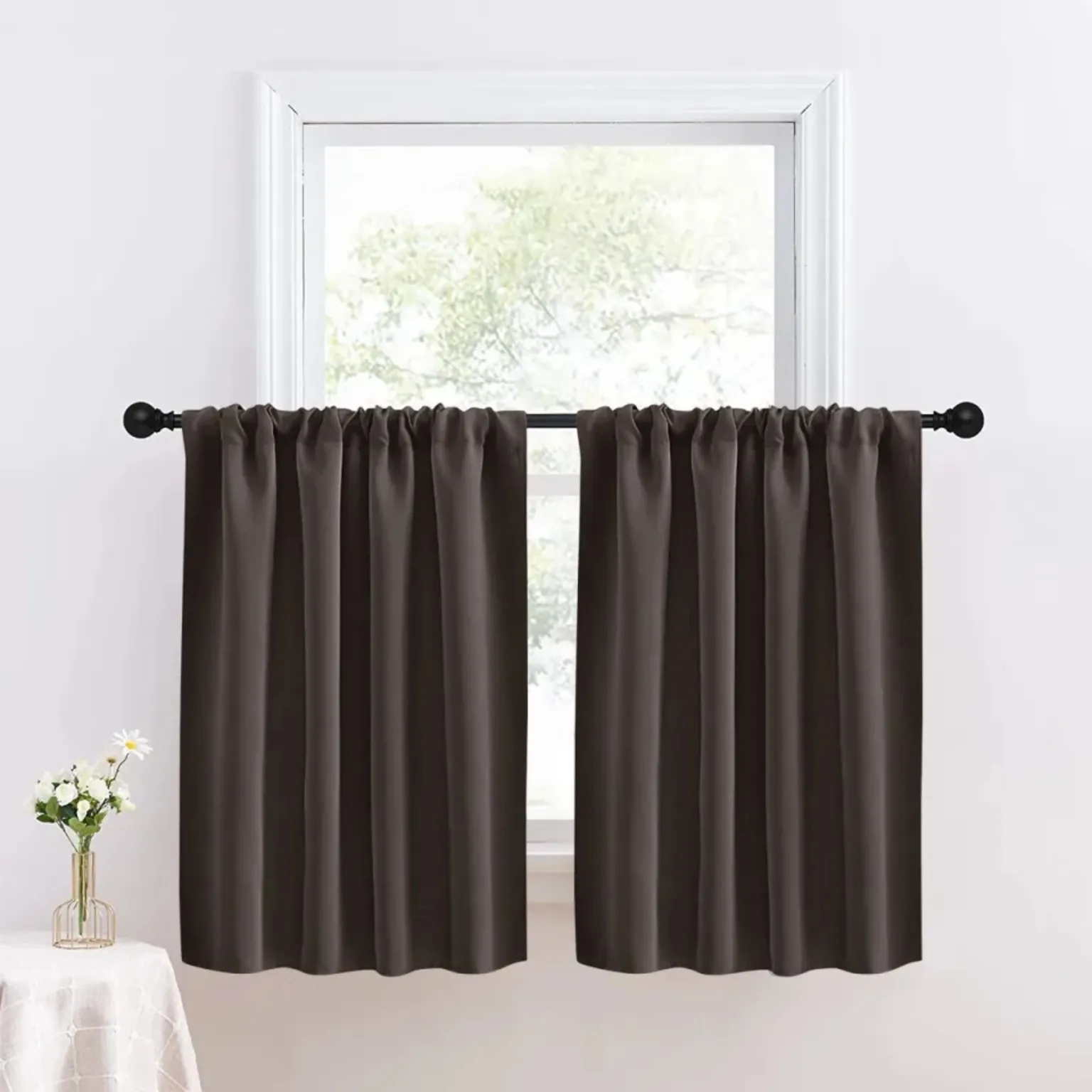 Rich Dark Chocolate Brown Cotton Blend Window Curtain