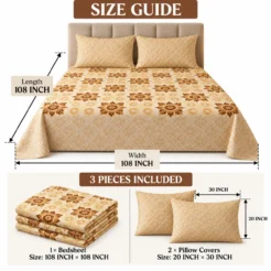 Beige Floral Bedsheet Size Guide