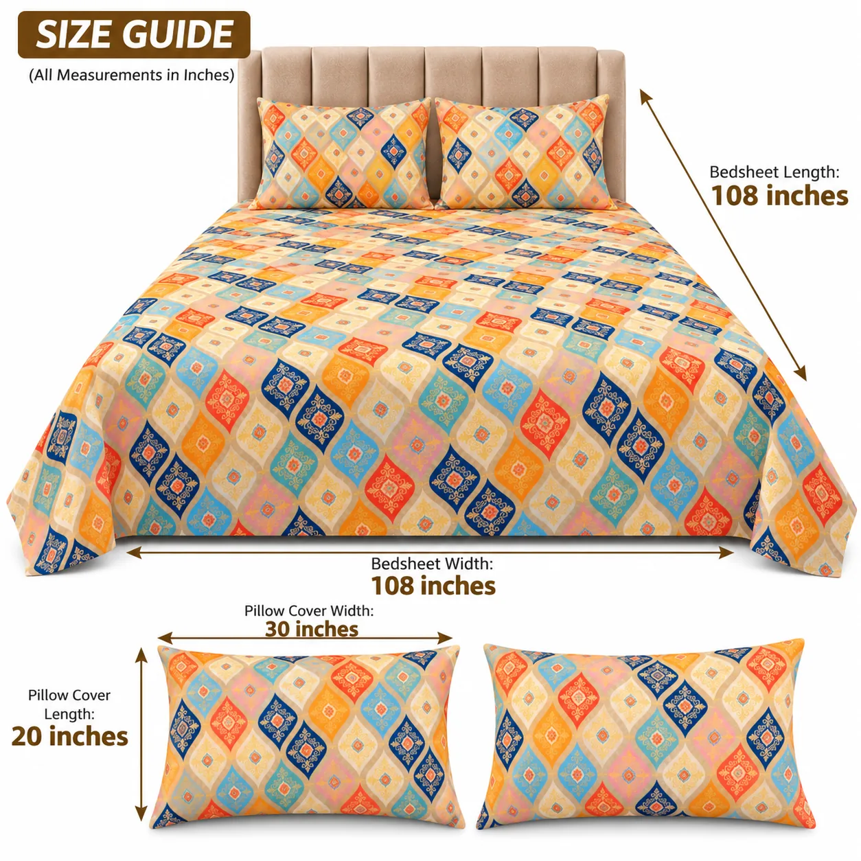 Colorful Bedsheet Set Size Guide