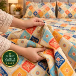 Colorful Diamond Bedsheet Fabric Close-Up
