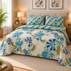 Cozy Blue-Green Floral Bedroom