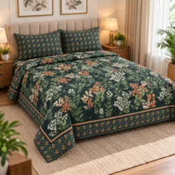 Cozy Dark Green Floral Bedroom