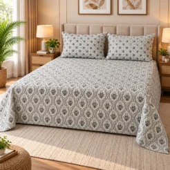 Cozy Neutral Bedroom with Medallion Bedding