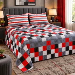 Alternative view of Red Black Geometric Printed King Size Bed Sheet Set (3 PCs)