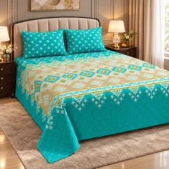Alternative view of Turquoise Tribal Geometric King Size Printed Bedsheet