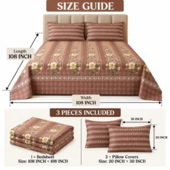 Floral Brown Bedsheet Size Guide