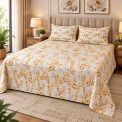 Golden Floral Bedding in a Cozy Bedroom
