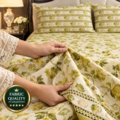Hands Showcasing Floral Fabric Quality