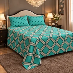 Alternative view of Turquoise Diamond Geometric King Size Printed Bedsheet