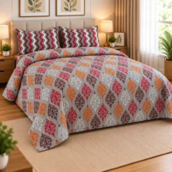 Modern Bedroom with Ornate Damask Bedding