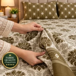 Olive Damask Bedsheet Texture Showcase