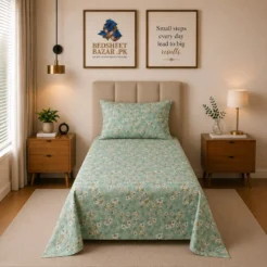 Alternative view of Aqua Blue Floral Printed Cotton Bed Sheet