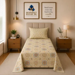Alternative view of Beige Blue Mosaic Printed Cotton Bed Sheet