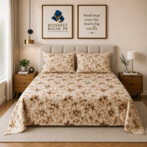 Beige Brown Floral Printed Cotton Bed Sheets Online