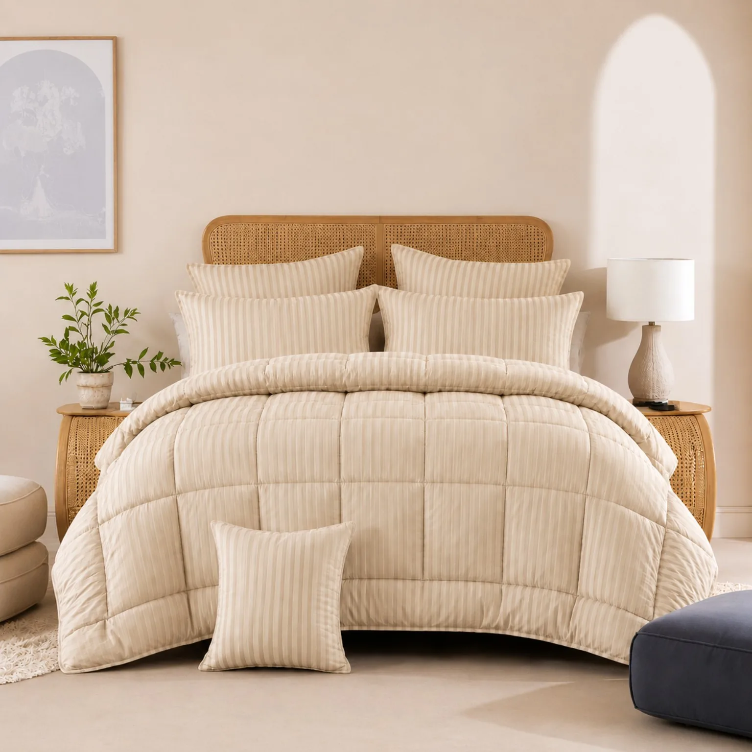 Beige Stripes Comforter Bedding Set