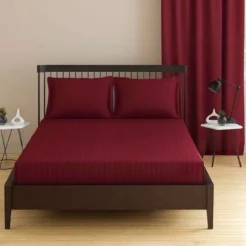 Burgundy Red Romantic Stripes Fitted bedsheet king size