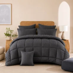 Charcoal Grey Stripes Comforter Bedding Set