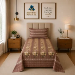 Alternative view of Dusty Rose Floral Stripe Printed Cotton Bed Sheet