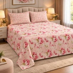 Alternative view of Pink Rose Garden King Size Printed Bedsheet