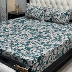 Dark Green Botanical Fitted Bedsheet King Size with 2 Pillow Covers