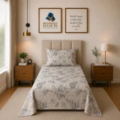 Alternative view of Grey Abstract Botanical Printed Cotton Bed Sheet