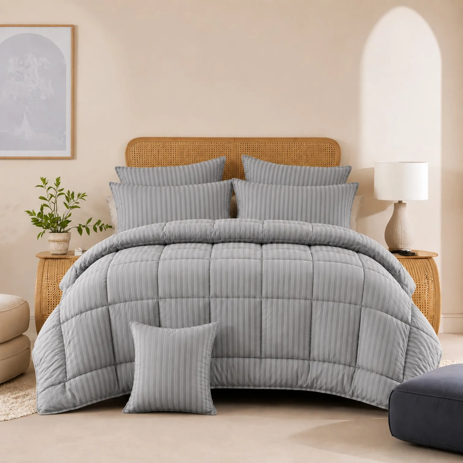 Grey Stripes Comforter Bedding Set