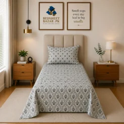 Alternative view of Grey White Block Print Printed Cotton Bed Sheet