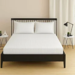Hotel White Cotton Satin Stripes Fitted bedsheet king size