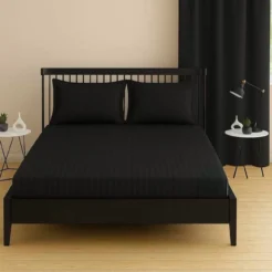 Jet Black Modern Luxury Stripes Fitted bedsheet king size