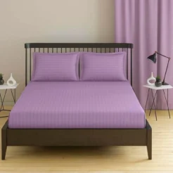 Lavender Purple Soft Stripes Fitted bedsheet king size