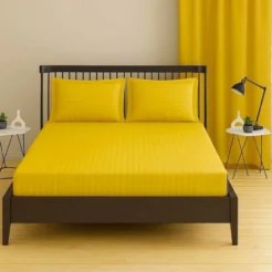 Mustard Yellow Bold Stripes Fitted bedsheet king size