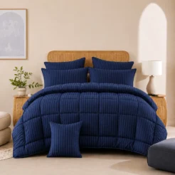 Navy Blue Stripes Comforter Bedding Set
