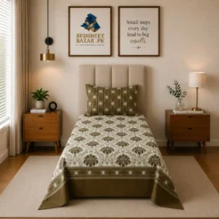 Alternative view of Olive Brown Damask Printed Cotton Bed Sheet
