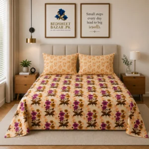 Peach Magenta Floral Cotton Bed Sheet