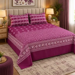 Alternative view of Purple Floral Border Printed King Size Bed Sheet Set (3 PCs)