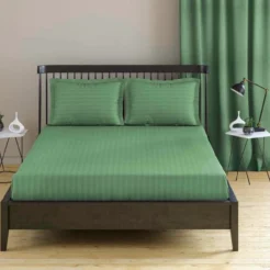 Sage Green Nature Inspired Stripes Fitted bedsheet king size