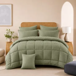 Sage Green Stripes Comforter Bedding Set