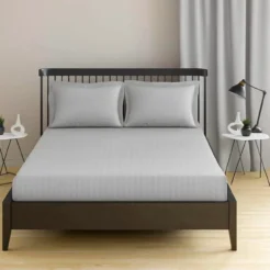 Silver Grey Minimal Stripes Fitted bedsheet king size
