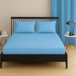 Sky Blue Airy Comfort Stripes Fitted bedsheet king size