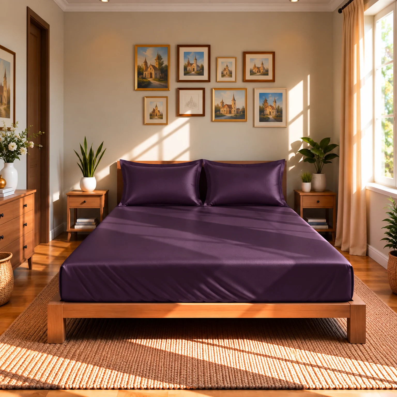 sophisticated deep plum smooth touch fitted silk bed sheet